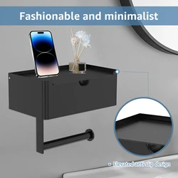 Stainless Steel Toilet Paper Holder Self-Adhesive Wall-Mount Bathroom Tissue Rack with Storage Box for Home Bathroom Accessories