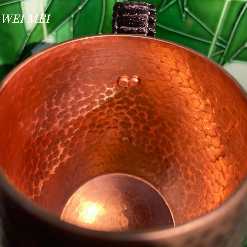 Vintage Pure Copper Coffee Mug,Camping With lid Breakfast Cup,Handcrafted Carving Hammer Texture Woven Gift Tea Mug Tableware view 6
