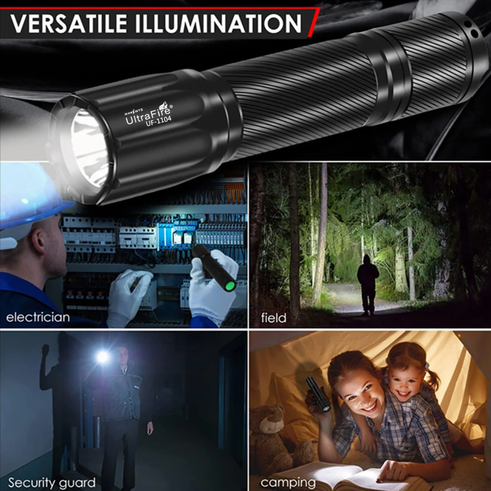 UltraFire UF-1104 Tactical Flashlight 1600LM 350M Powerful LED Hunting Weapon Light Single Mode Outdoor Torch with Remote Switch