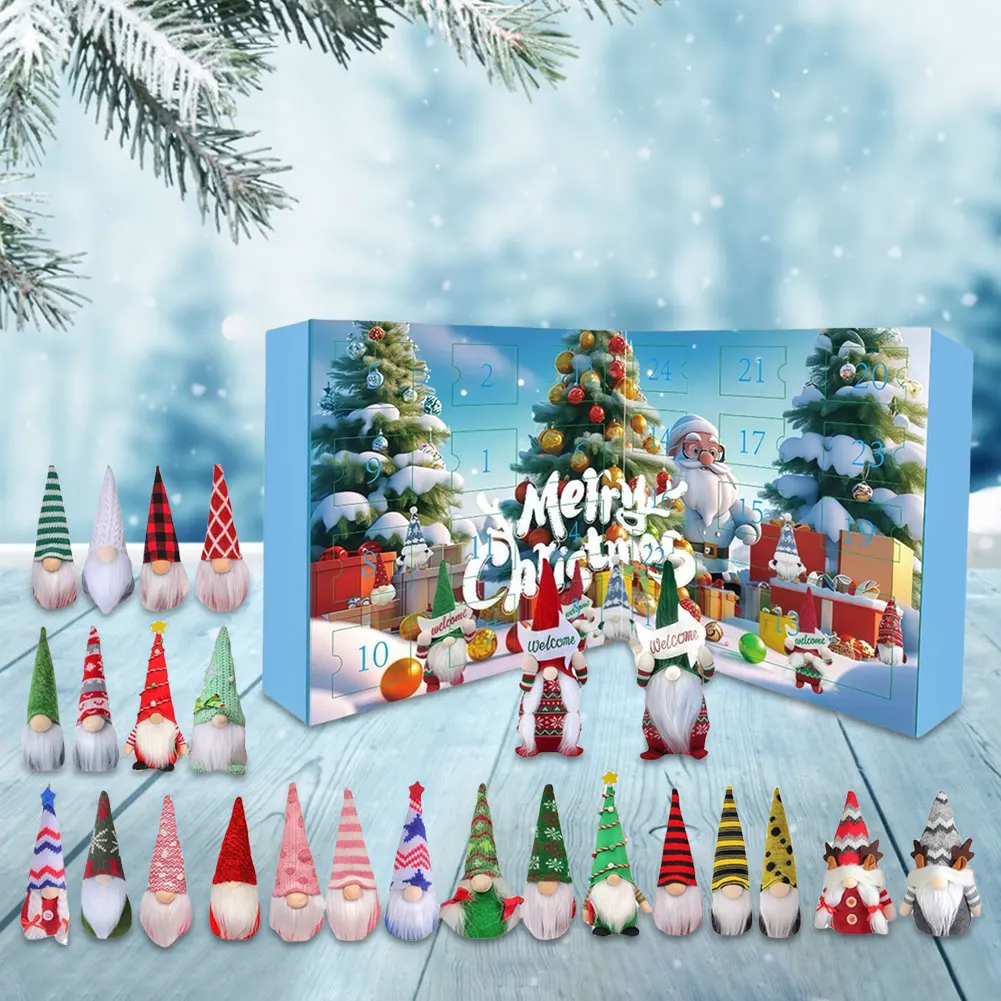 2025 Navidad Gnomo Vacaciones Calendario de Adviento 24 días Calendario de cuenta regresiva de Navidad Gnomo Muñeca Juguete Caja ciega Regalo para niños y adultos