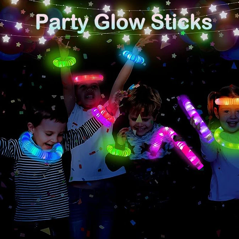 Glow Sticks Party Pack Glow Necklaces Bracelets Halloween Light up Pop Tubes Kids Glow in Dark Party Favor Supplies Decoration