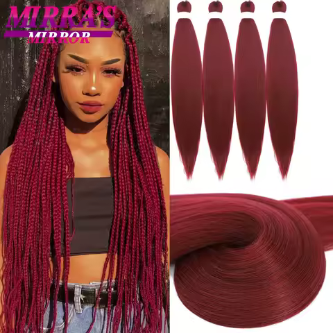 Pre Stretched Braiding Hair Burgundy 3/6/8/10 Pcs Yaki Texture Synthetic Jumbo Braids Hot Water Setting Fake Hair Mirra's Mirror