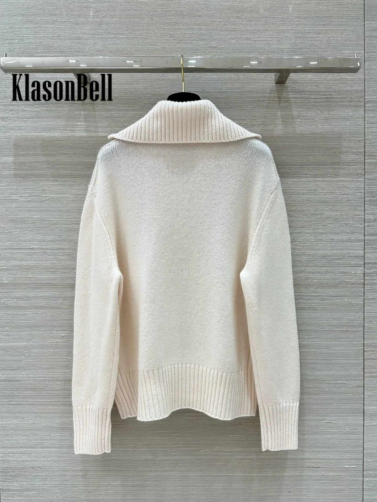 9.26 KlasonBell-Women Autumn Winter New Half Zipper Lapel Cashmere Keep Warm Knitwear Cuff Split Design All-match Sweater