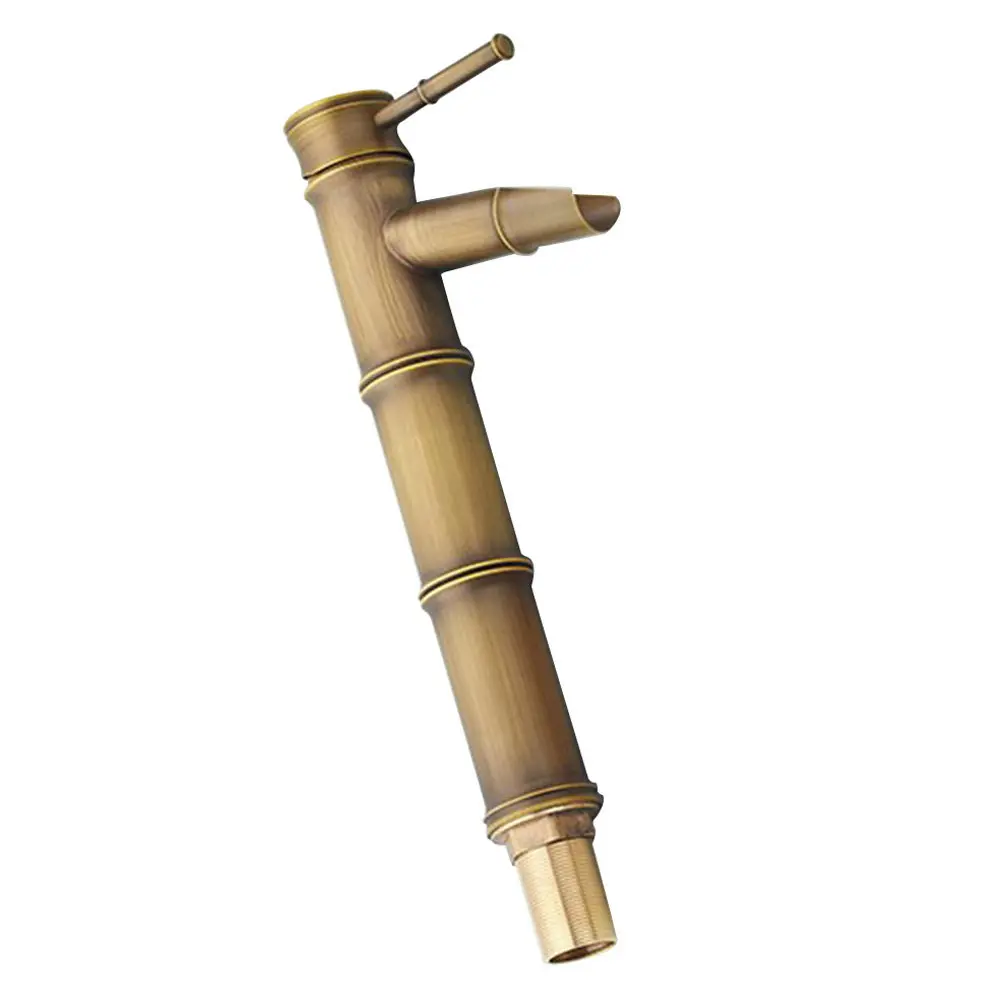 Large Faucet Spout Basin Tap Bath Mixer Taps Smooth Surface Bamboo Style Copper Water Bathroom Retro