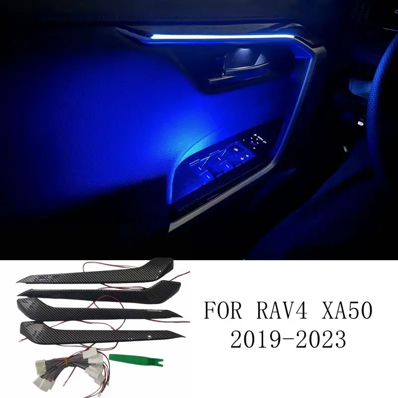 ice blue Ambient Light For Toyota RAV4 XA50 2019-2023 LED Atmosphere Lamp Door Panel illuminated Strip Footwell Lamp
