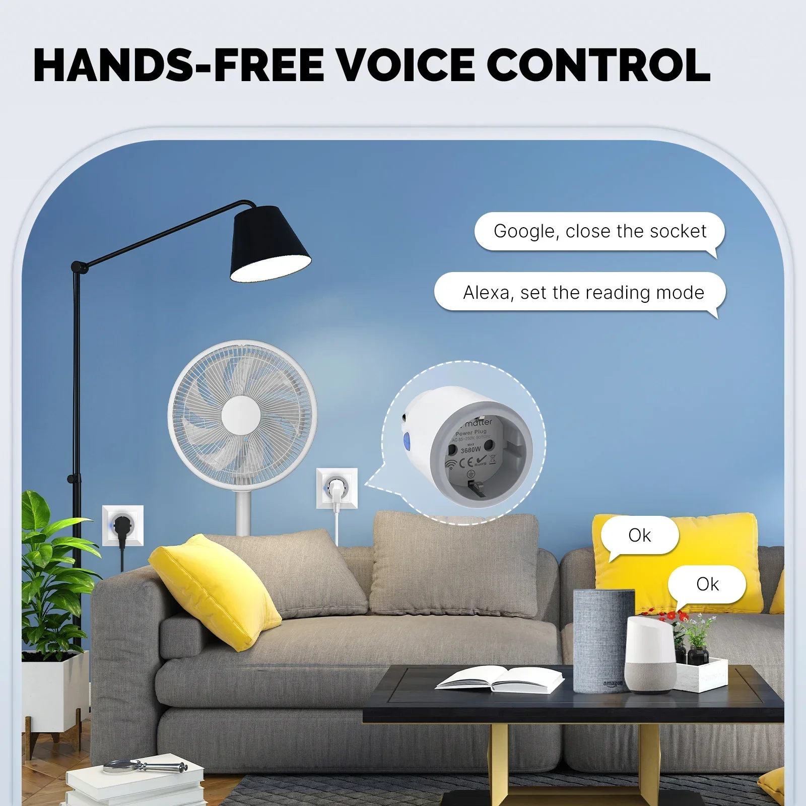 MOES-enchufe inteligente Matter Wi-Fi, toma de corriente con temporizador inteligente, Monitor de potencia, compatible con TUYA, Apple Homekit, funciona con Google Home, Alexa, 16A