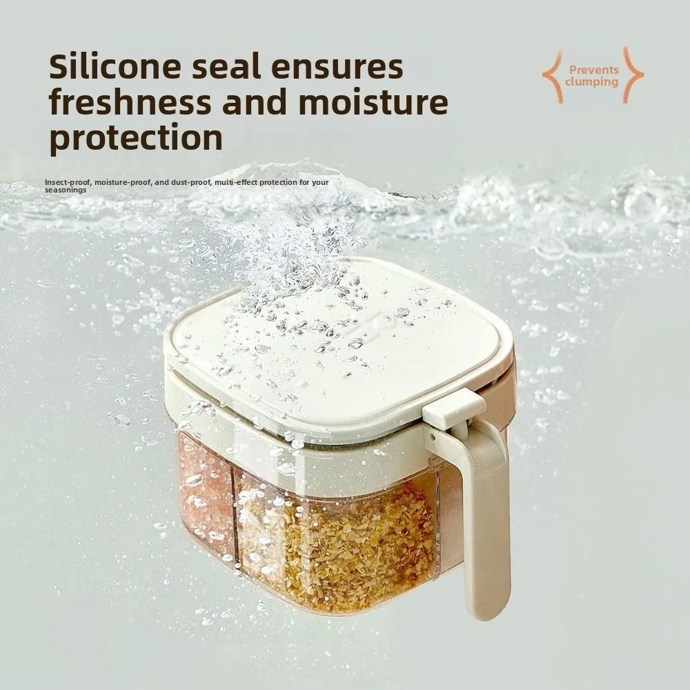 

Glass Sealed Seasoning Jar 4 Grids Push-type Sugar and Salt Container Dustproof Leak-proof Condiment Storage Container