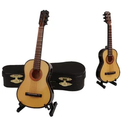 Colección de instrumentos musicales de madera, adornos decorativos, Mini Guitarra Clásica con soporte, modelo en miniatura, regalos de decoración