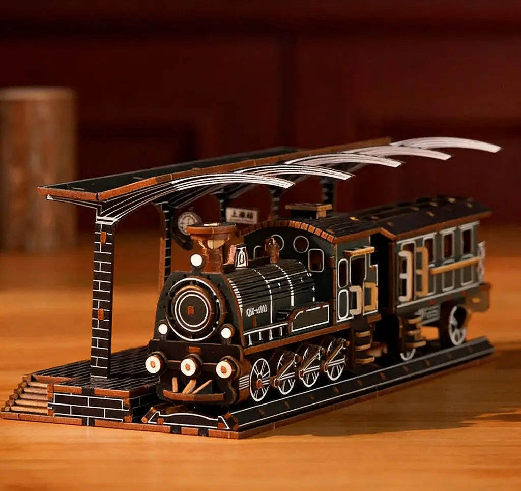 

3D Wooden Puzzle Vintage Steam Train Model Kit, DIY Handmade Craft Set, Educational Building Toy for Kids & Adults