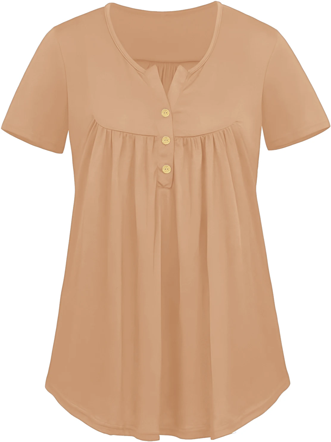 【Plus Size】Solid Color Button Front Tee, Casual Fashion Short Sleeve Scoop Neck T-shirt for Summer