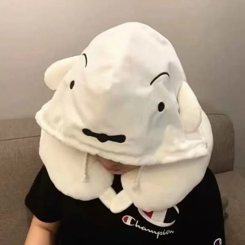 Animation Peripheral Crayon Shin-chan Hooded Neck Pillow To Keep Warm and Cute Cartoon Office Nap U-shaped Travel Neck Pillow