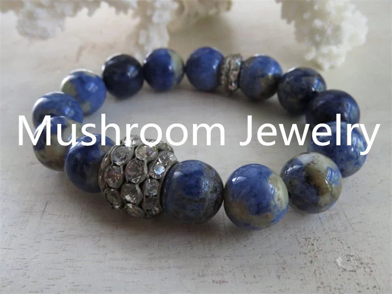 

Silver Plated Metal Rhinestone Beads Bracelet Handmade Blue Lapis Stone Men