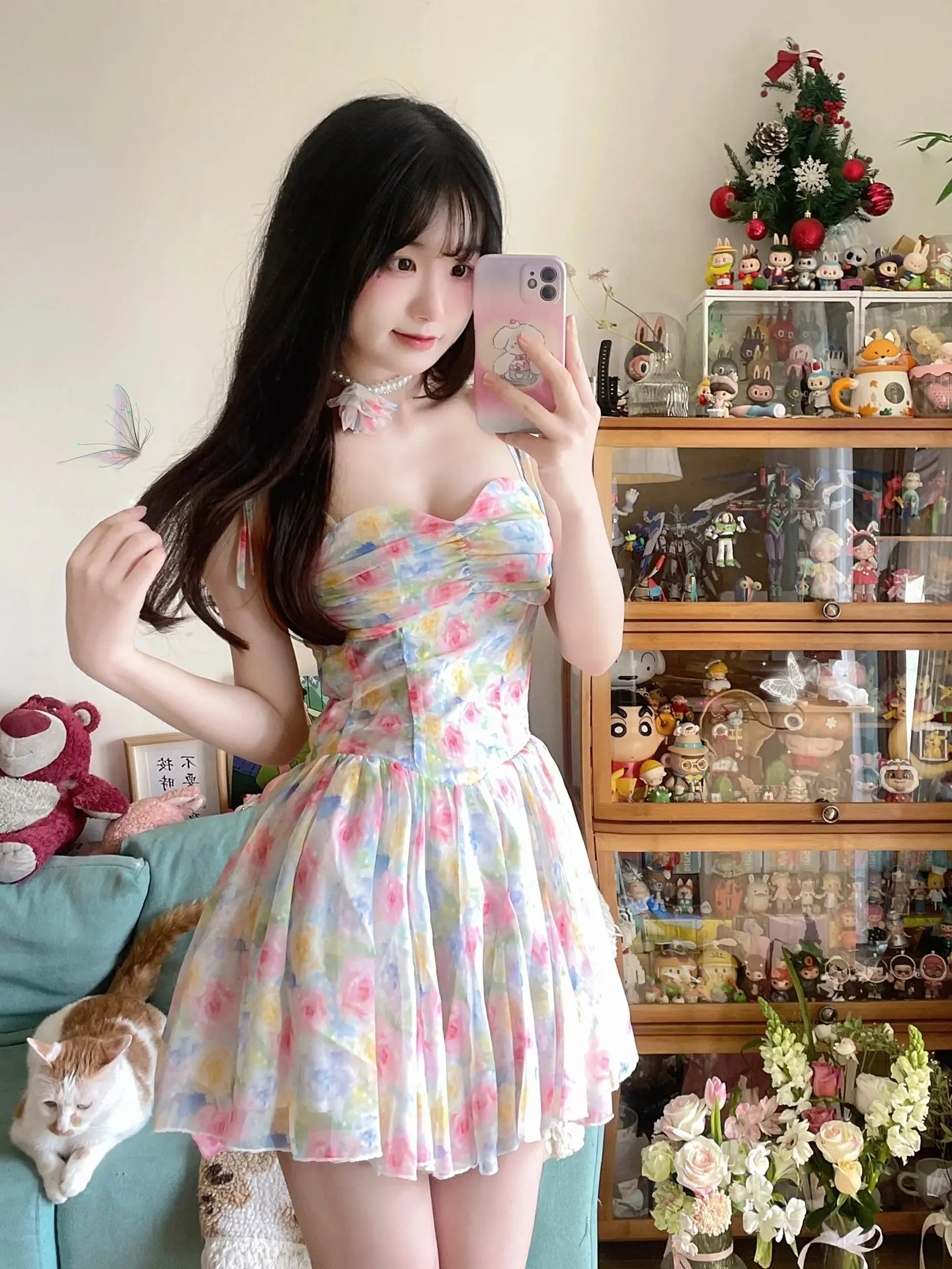 

Платье с цветочным принтом, с завышенной талией, в пляжном стиле, без спинки, без бретелек, А-силуэт, для молодых женщин