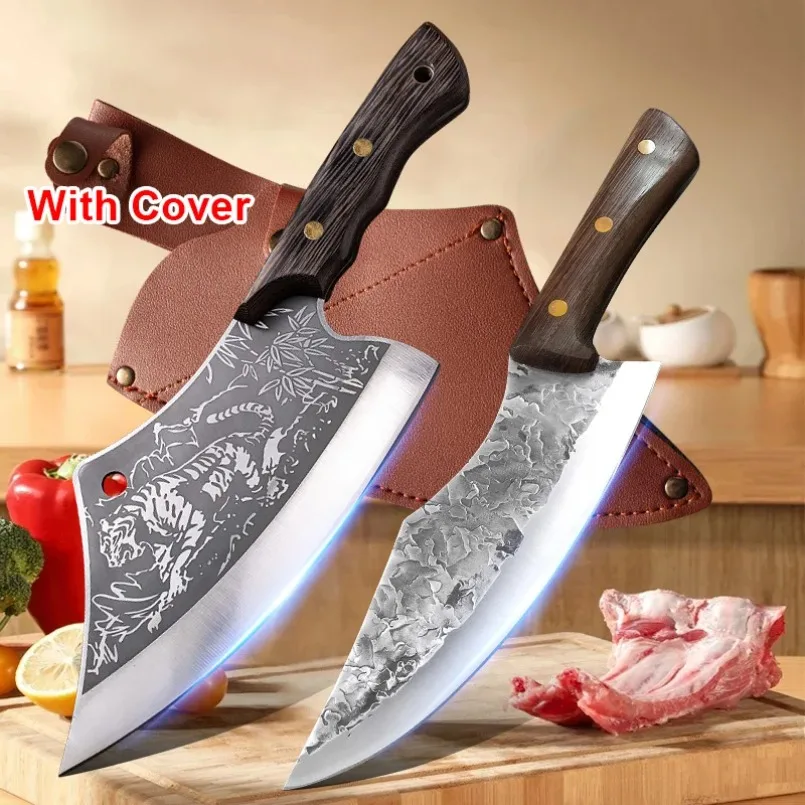 Handmade Chinese Kitchen Boning Cooking Knife Hammer Pattern Kitchen Butcher Knife Cleaver Meat Vegetables Fish Slicing Knife