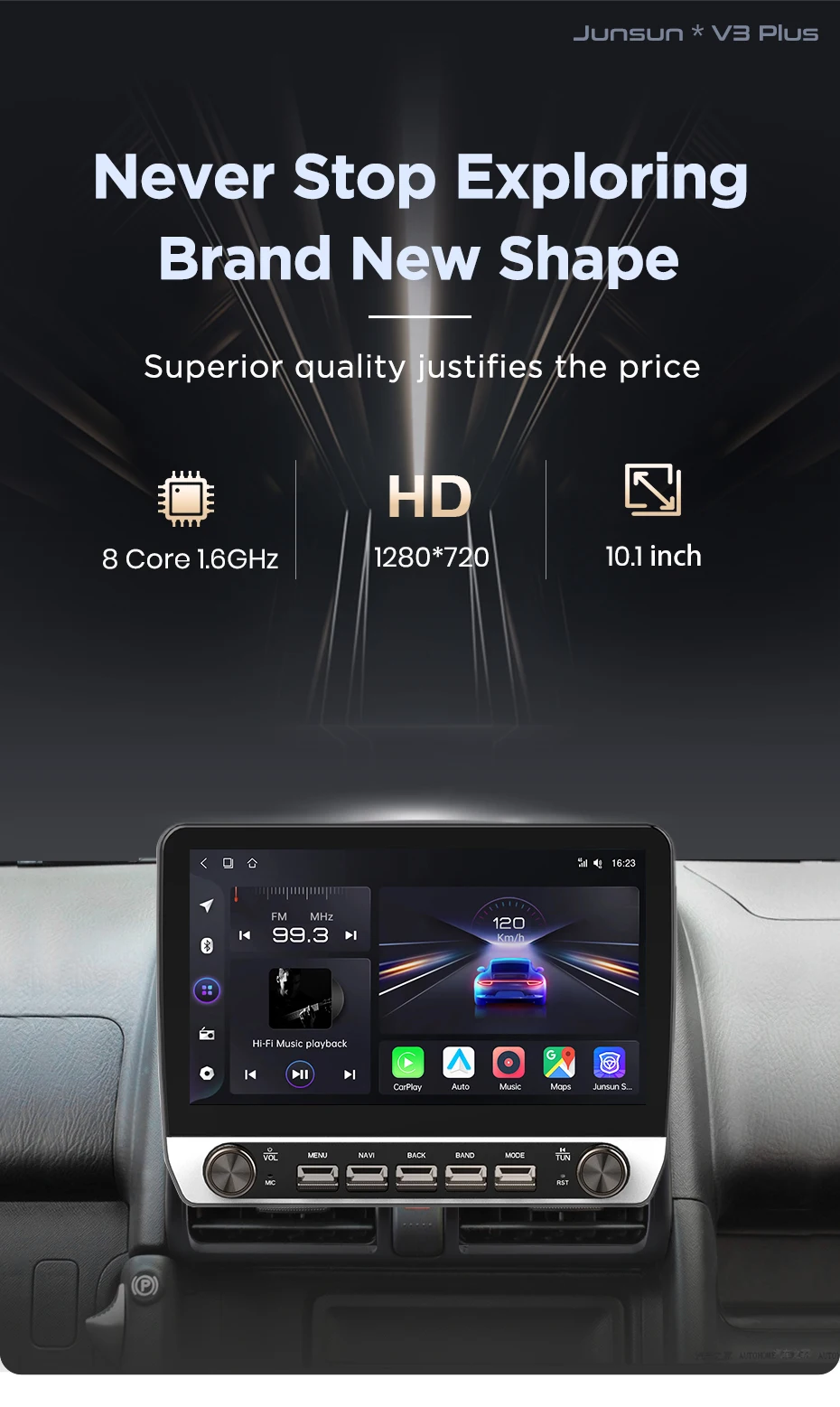 Junsun 10,1' Kabelloses Carplay Android Auto Autoradio für Honda CRV 2 2001-2006 Bluetooth Stereo mit Tasten GPS Navi 4G DSP – Detail 3
