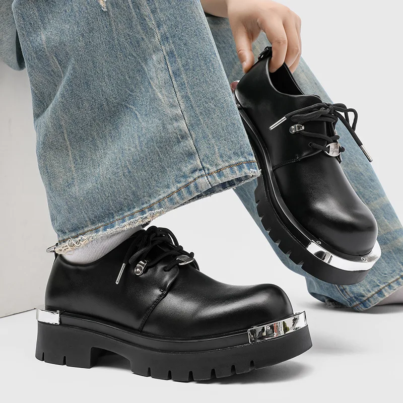 

Мужские повседневные оригинальные кожаные туфли в стиле панк-рок, черные модные туфли на платформе, дизайнерские кроссовки с большим носком, молодежная мужская обувь, уличная обувь