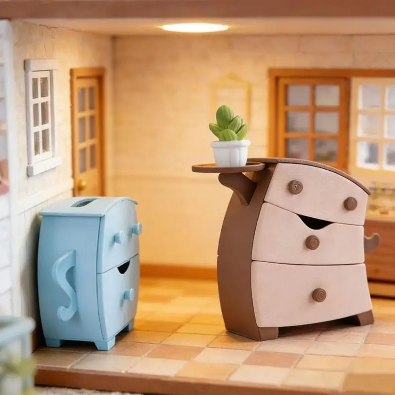 Image 4: Armoire de rangement miniature, ornement de dessin animé mignon, modèle de tiroir pour maison de poupée 1/12, accessoires de décoration de meubles miniatures de simulation