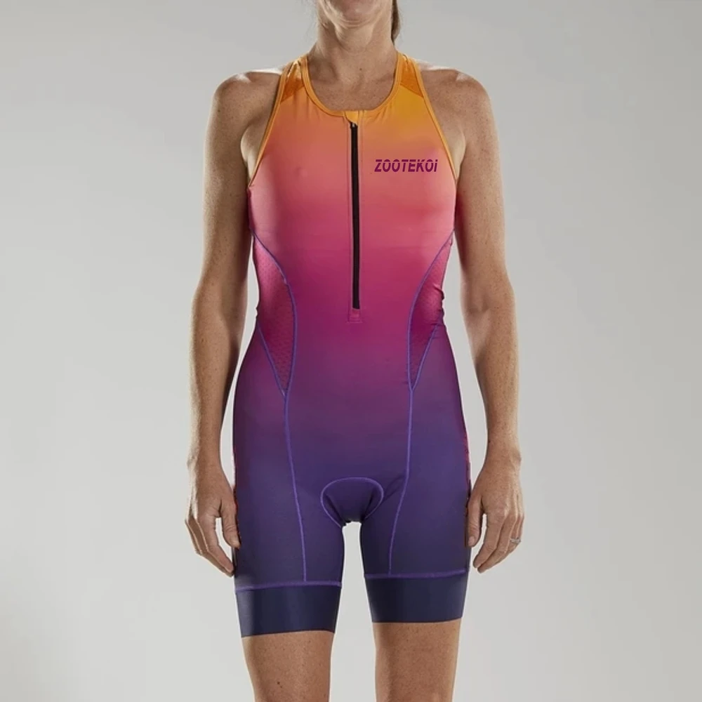 Zootekoi Women Sleeveless Cycling Jumpsuit Triathlon Skinsuit Swimwear Custom Roupa Ciclismo Mtb Bicycle Clothing Jumpsuit