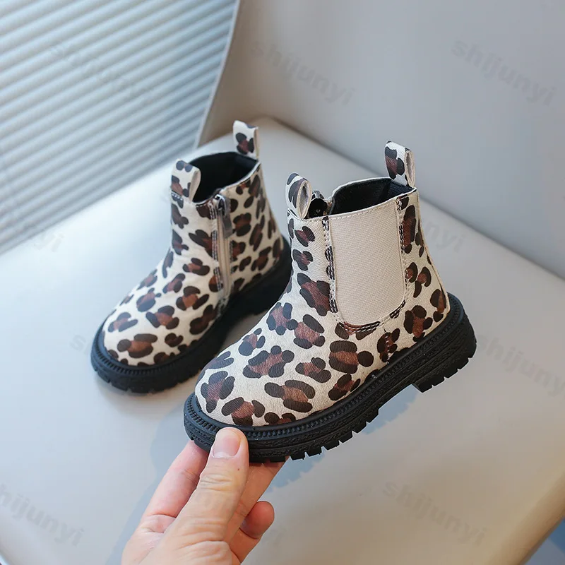 Jungen Mädchen Stiefel Leoparden muster kurze Stiefel klassische kleine Kinder Stiefeletten Seite Reiß verschluss Mode Unisex Gummistiefel warme Stiefeletten