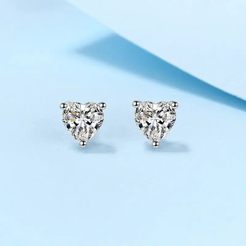 

LESF 2 Carat Moissanite D Color 925 Sterling Silver Heart Stud Earrings Women Engagement Jewelry