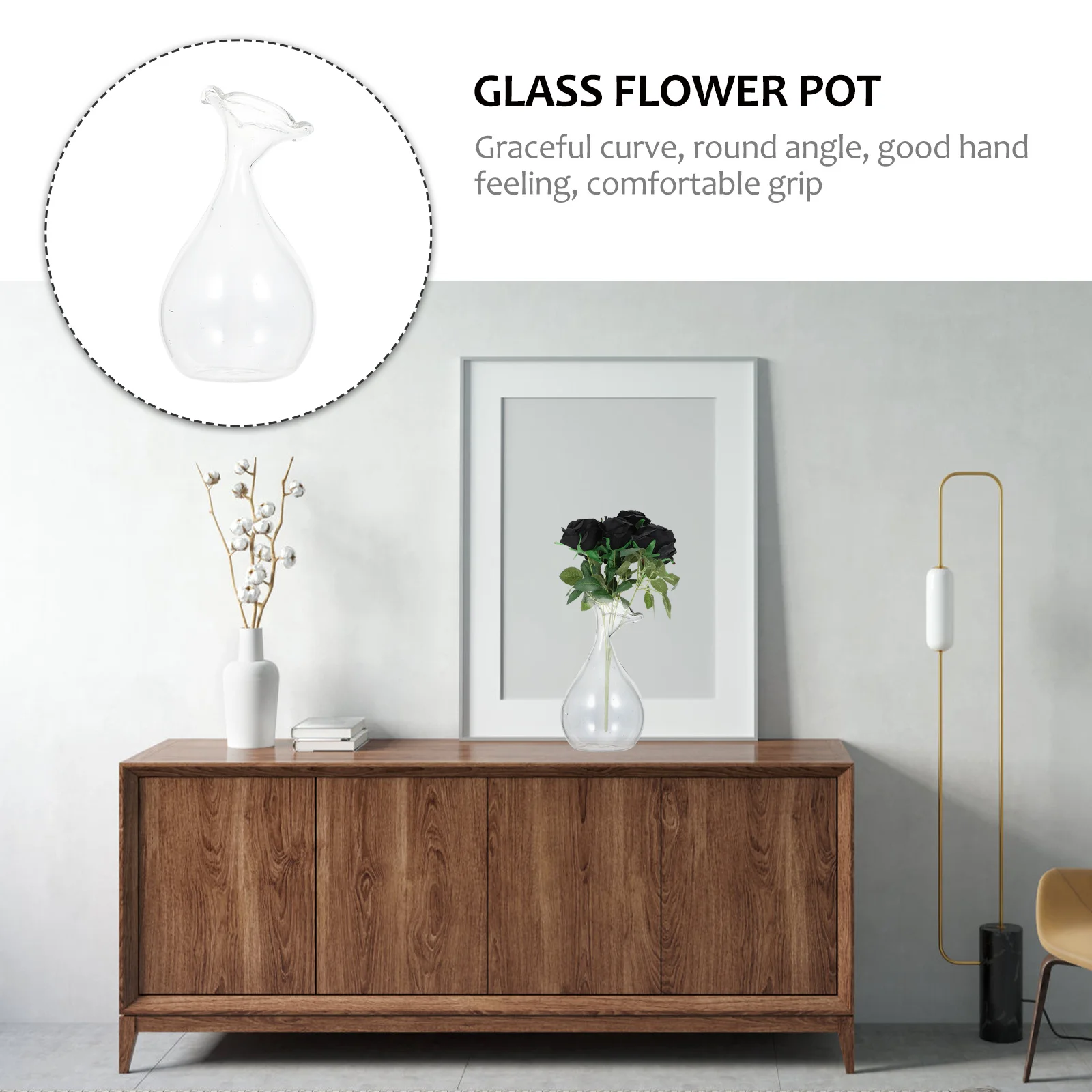 

1Pcs Exquisite Glass Vase Desktop Flower Arrangement Vase Transparent Dried Flower Holder Fine Workmanship Home Office