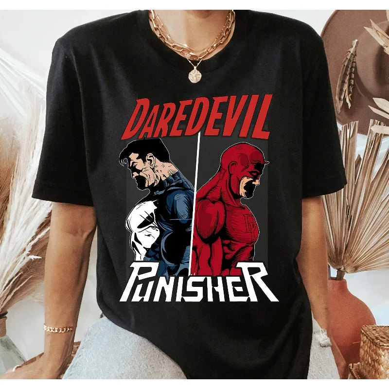 

Marvel Daredevil Punisher Single Row Pattern T-shirt All Season Cotton Casual Fashion Suitable for Both Men and Women