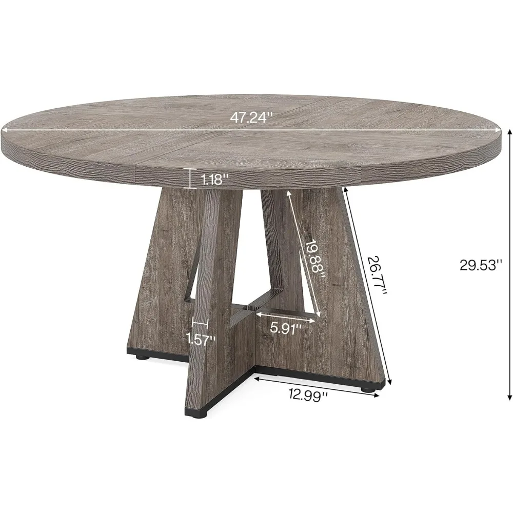 Dining Table, 47 Inch Round Wood Dining Table, Retro Grey Kitchen Dining Table with Heavy Duty Legs for home, Kitchen