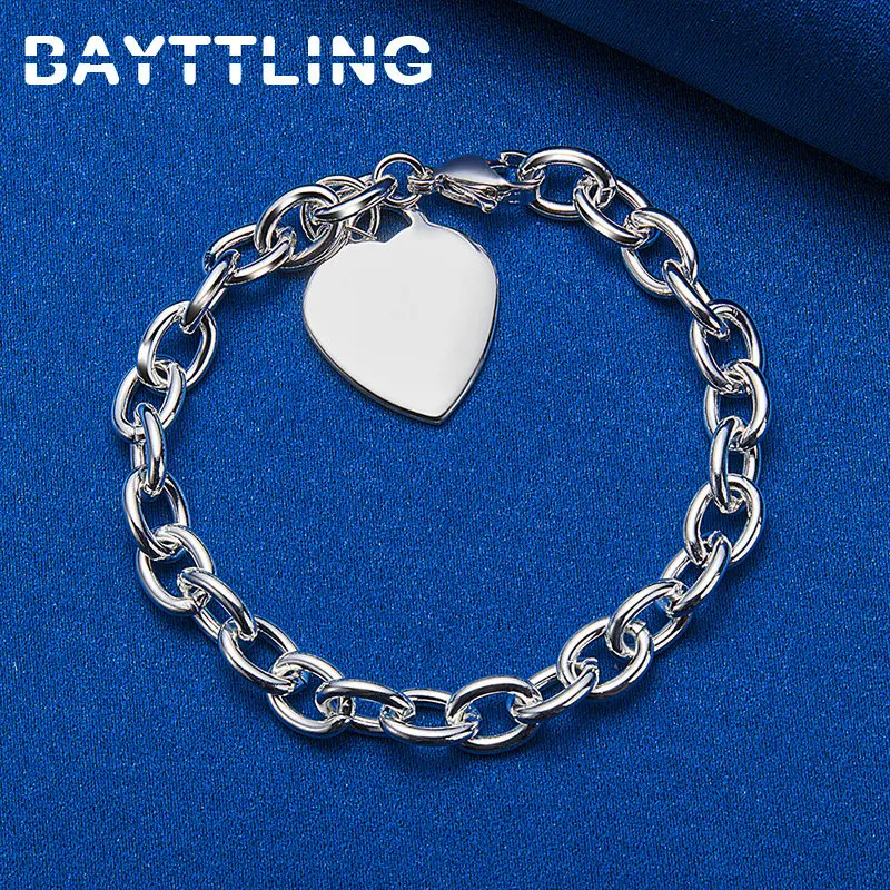 925 Sterling Silver 8 Inches Bracelet Beautiful Glossy Heart Pendant Bracelet For Women Fashion Charm Party Jewelry Accessories
