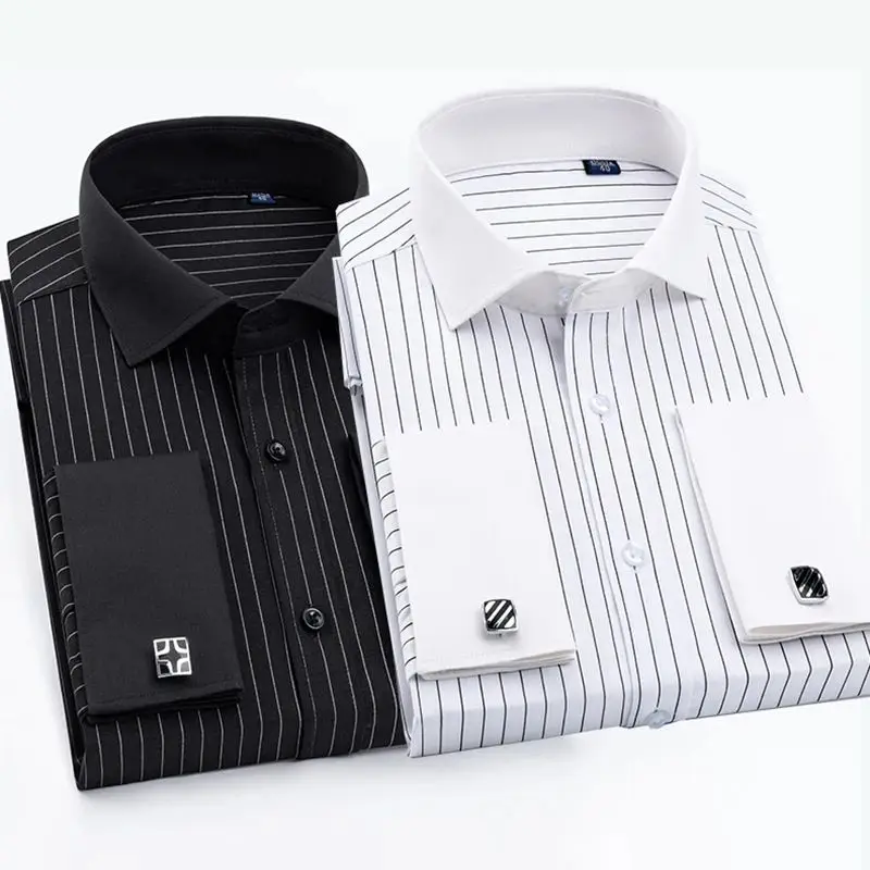 Windor Collar Men's French Cuff Dress Shirt Long Sleeve Thickened Fleece Autumn  Shirt Special Wide Fit Autumn 2024