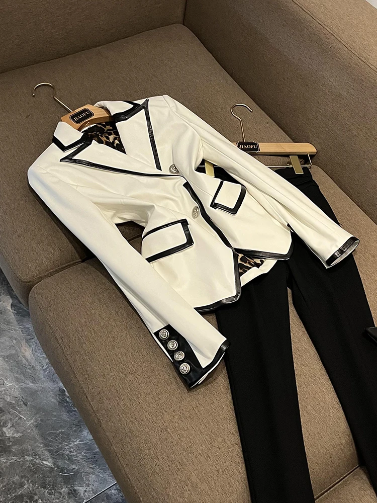 

Новый высококачественный цветной костюм из искусственной кожи в стиле пэчворк с принтом Blo Silver Bule, маленький костюм B0307, женский комбинезон Sle Long Sve