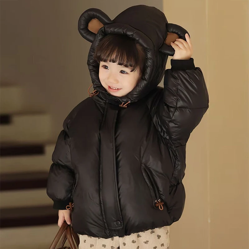 1 2 3 4 5 Years Autumn Winter Keep Warm Girls Jacket Cute Bear Ear Baby Coat Fashion Waterproof Hooded Boys Outwear Kids Clothes