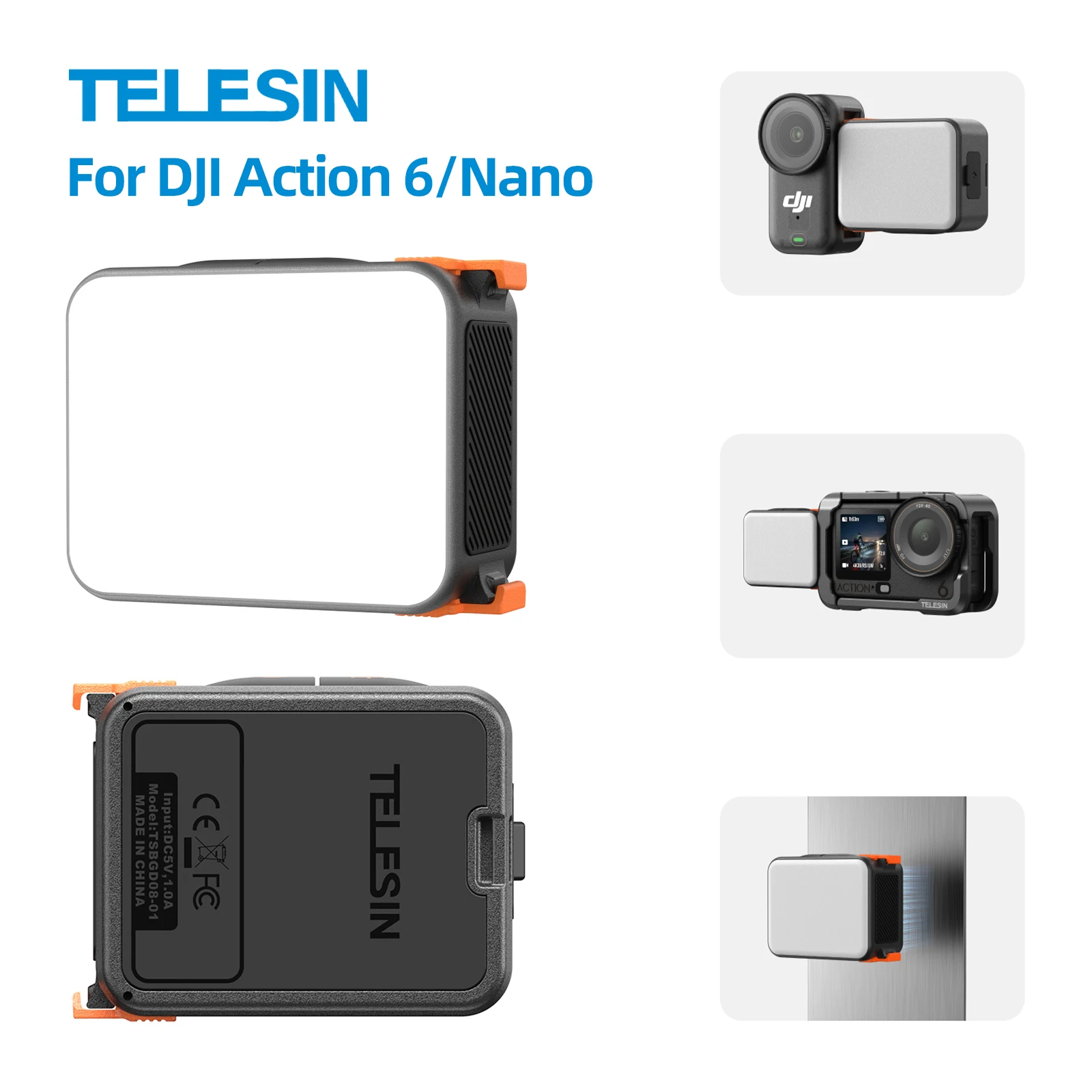 

TELESIN Magnetic Quick Release Fill Light IPX5 Waterproof 120° Beam Angle Selfie Light For DJI OSMO Action6/Nano Selfie Light
