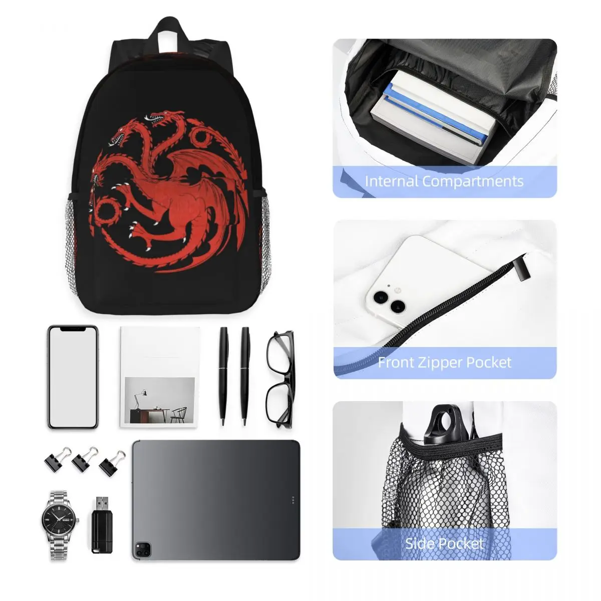 Haus Drachen neue Mode hohe Kapazität wasserdicht College-Rucksack trend ige Laptop Reisebuch Tasche 15 Zoll