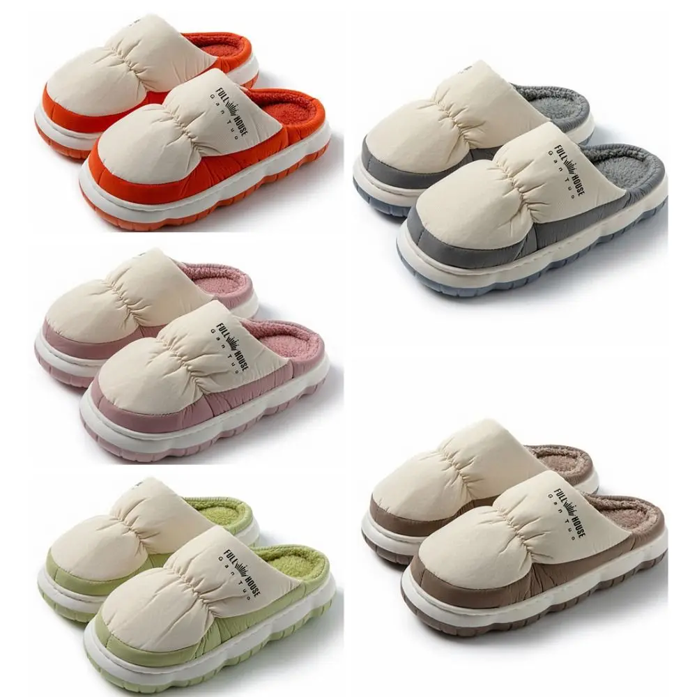 Lovely Ins Letter Plush Warm Slippers Non-Slip Waterproof Soft Home Slippers Fluffy Thicken Winter Indoor Slippers Bedroom