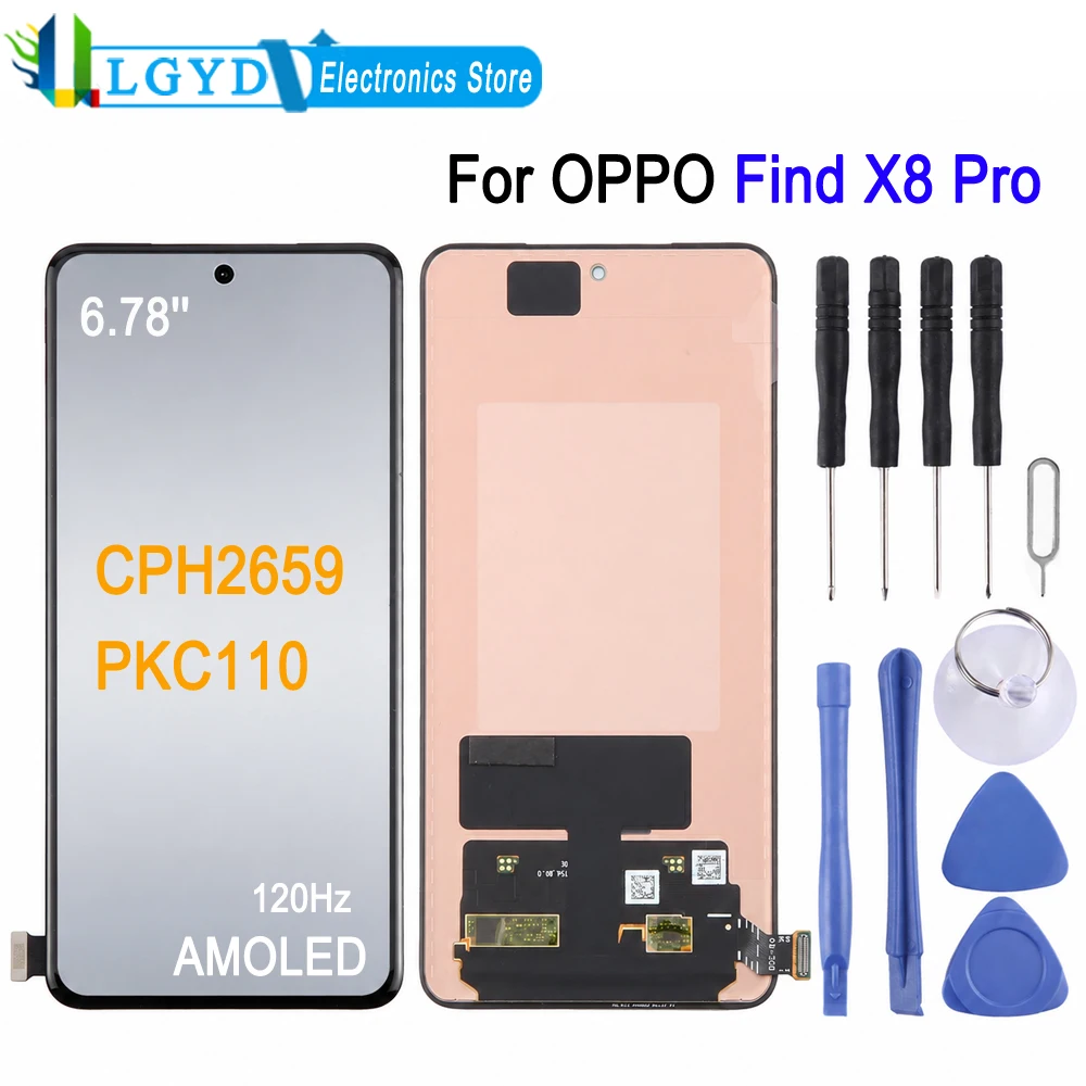 

6.78-inch 120Hz AMOLED Screen For OPPO Find X8 Pro 5G, CPH2659 PKC110 Phone Display Touch Screen Repair Replacement Spare Part