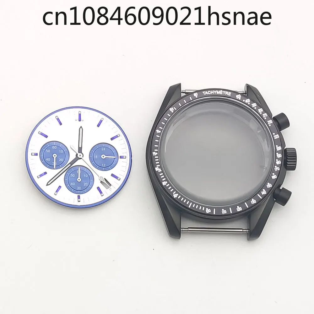 40MM assembled watch case + dial + needle matte black VK63 case, three-eye stainless steel quartz case