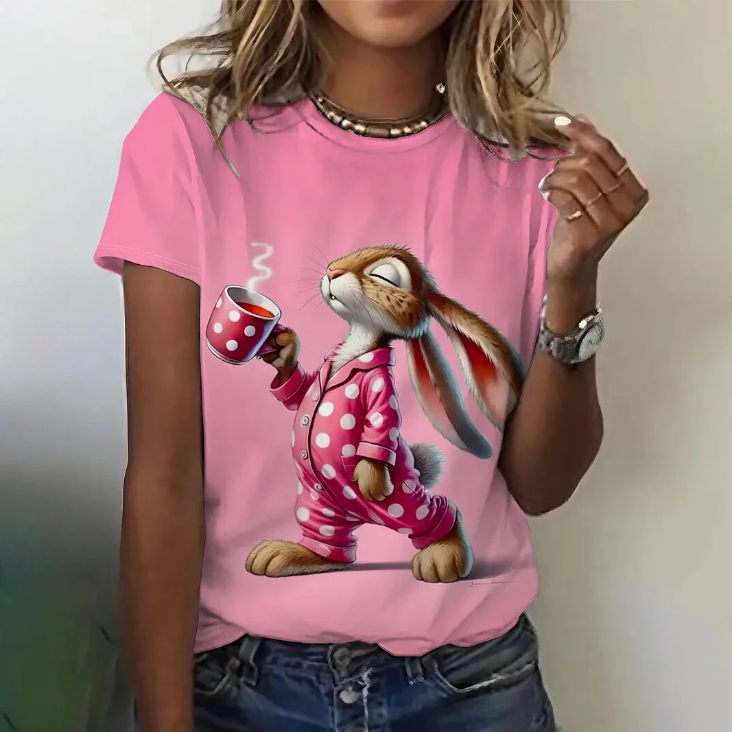 New Funny Rabbit Duck 3D Print T-Shirts Women's Casual Short Sleeve Animal T Shirt O-Neck Tees Harajuku Y2K Tops Female Clothing
