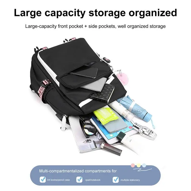 DemonSlayer Backpack With USB Charging Port For Girls Anime School Bag Teenager Laptop Back Pack Women Rucksack Anime Daypack