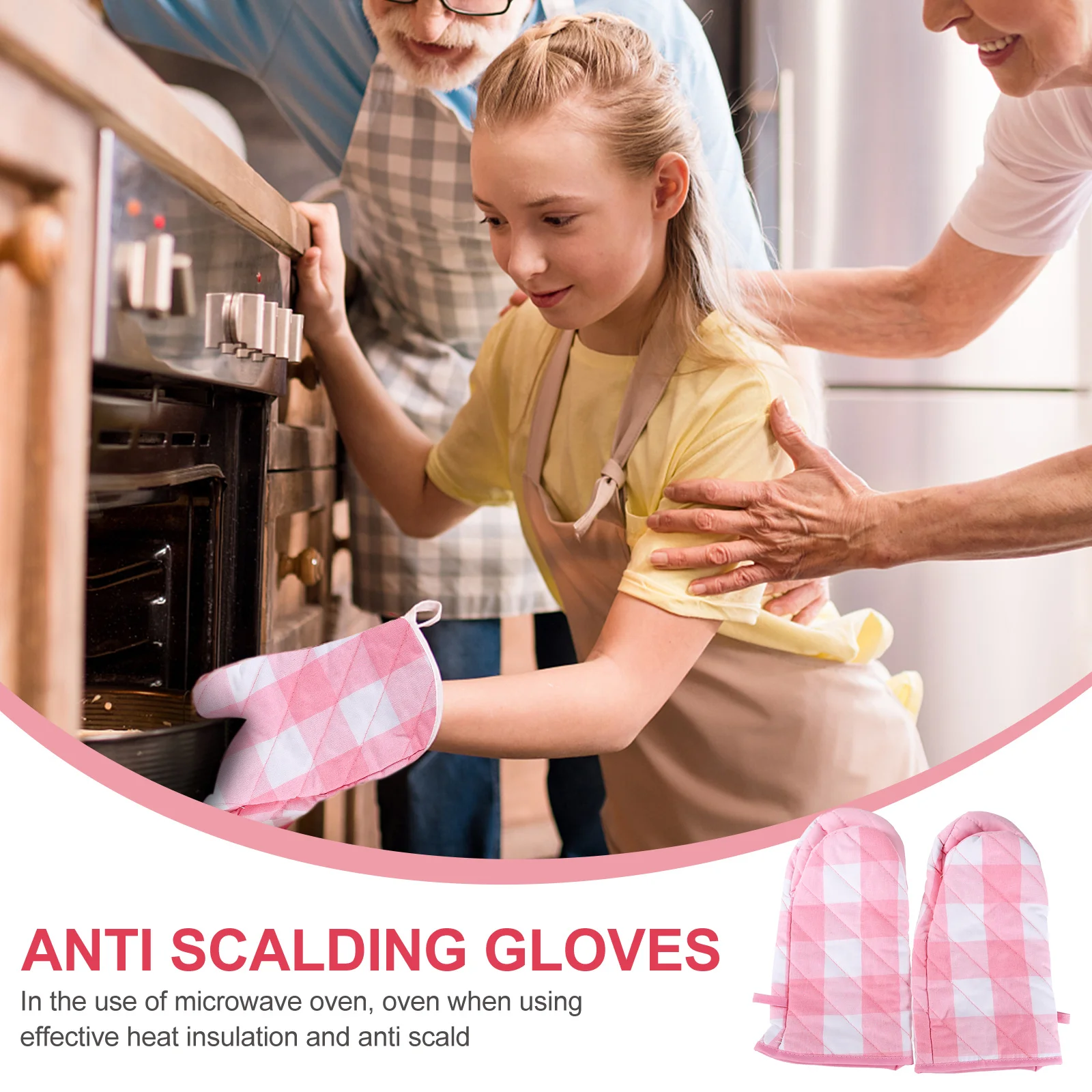 

2pcs Plaid Resistant Oven Mitts Thickened Anti-Scald Baking Microwave Mitts Gloves For Cooking Microwave Bbq Kitchen Use
