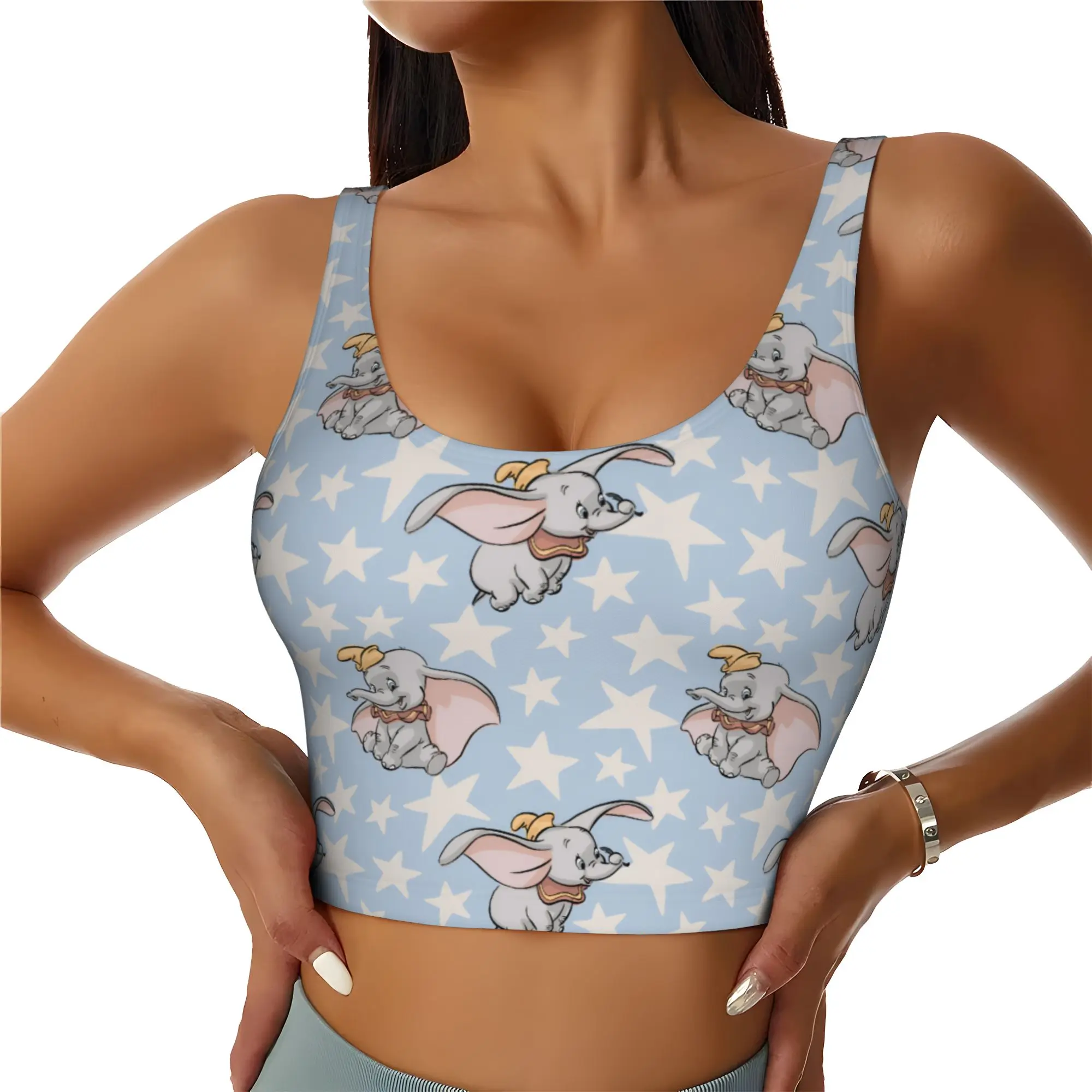 Custom D-Dumboes Sports Bra for Women Anime Elephant High Impact Workout Yoga Crop Top