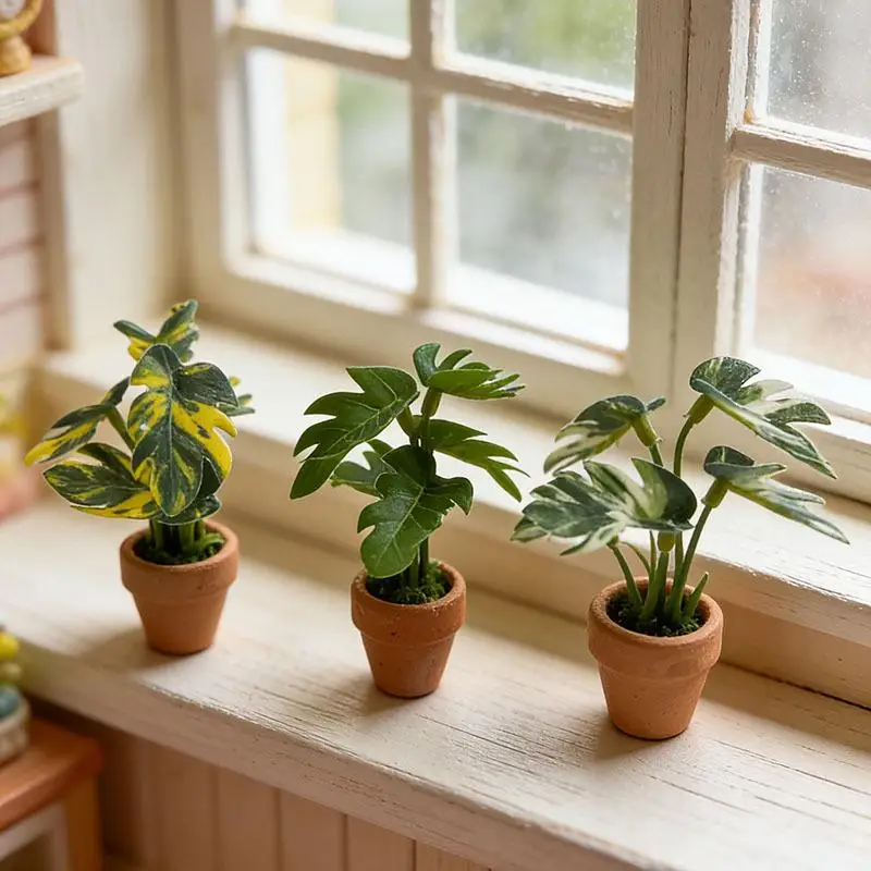 Potted Plants 1Pcs Home Decoration Mini Taro Turtle Back Green Dollhouse Scandinavian Style Model Photography Props Gift