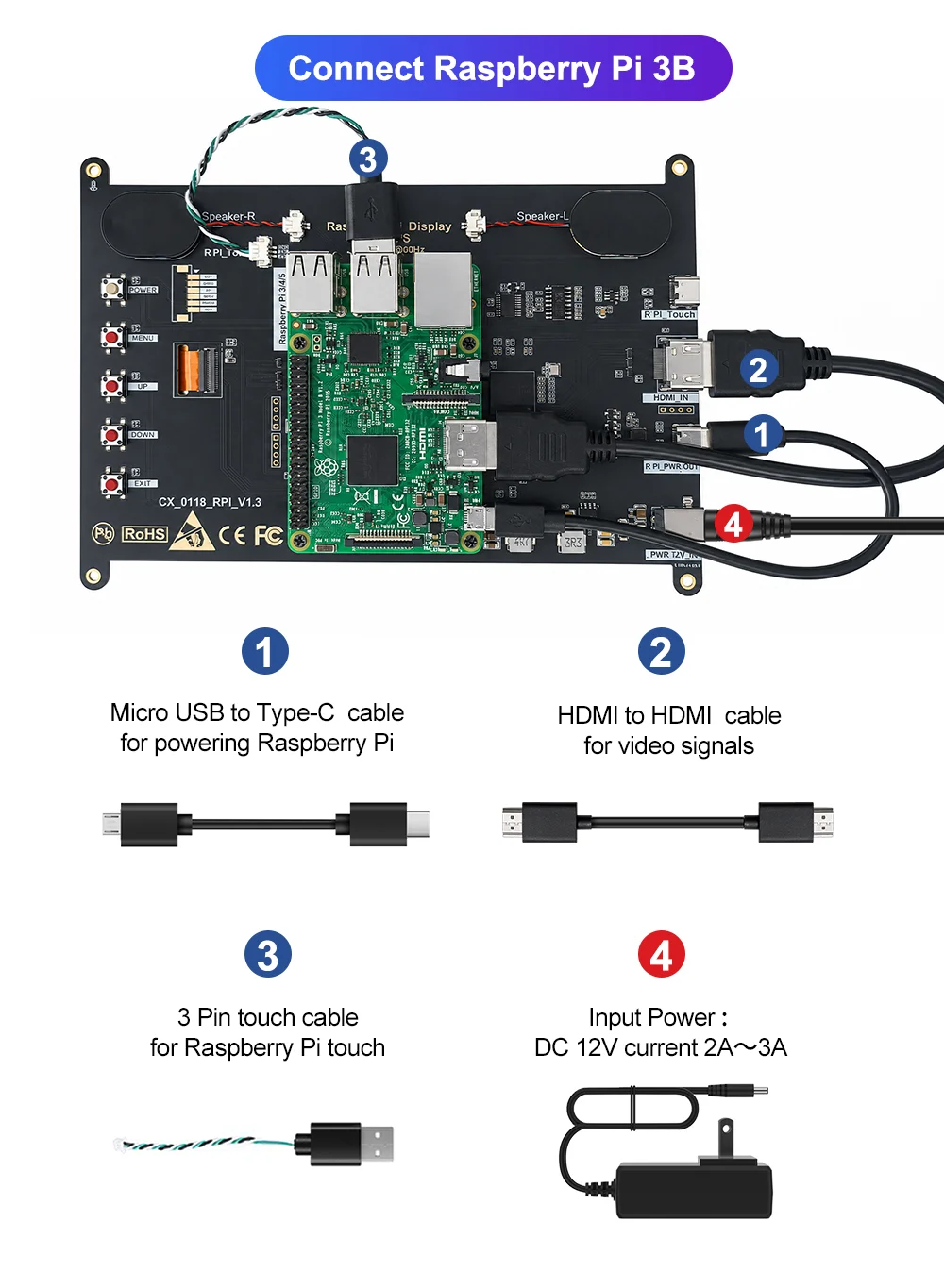 Raspberry Pi 5 7/8 Inch Screen, IPS TFT LCD HDMI Display Touch Screen Monitor 1024*600 1920*1200 HDMI Speaker for DIY Student