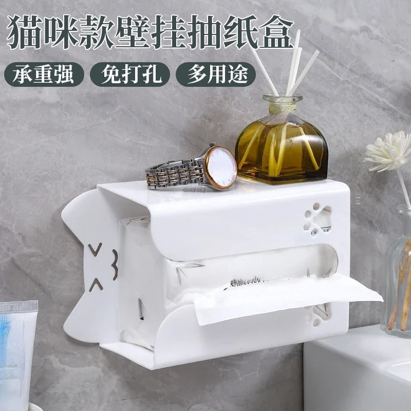 Wall Mounted Tissue Box Cute Cartoon Paper Holder Punch-Free Tissue Racks Kitchen Napkin Storage Rack Bathroom Toilet Accessorie