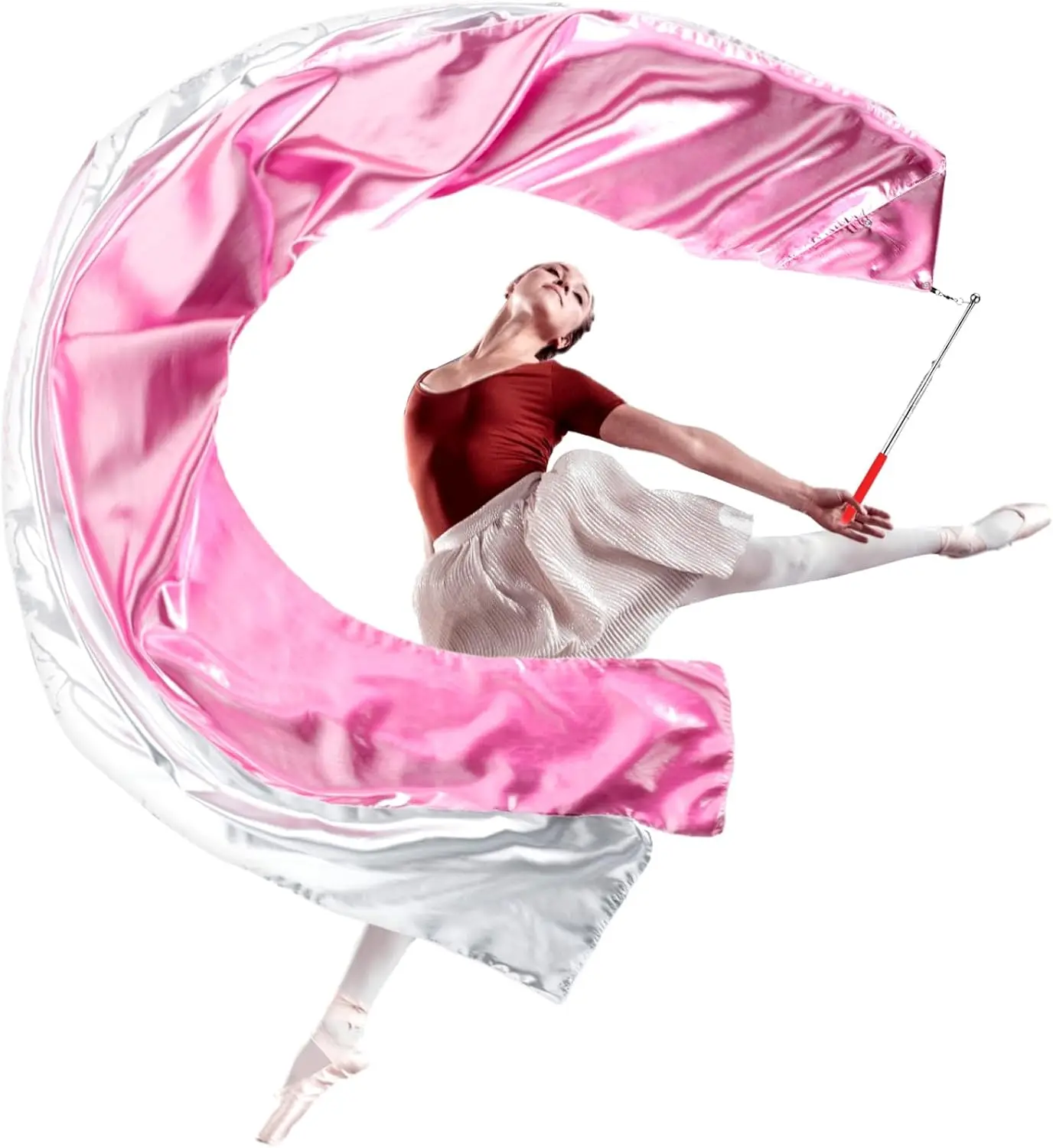 

70-дюймовый двухслойный танцевальный стример с масштабируемой стержнем, гимнастическая лента, художественная вращающаяся лента, украшение для церковного поклонения, танцевальная ба