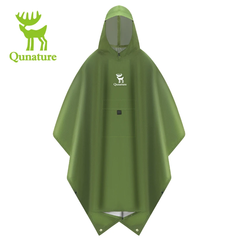 Qunature 3-in-1 Waterproof Raincoat Multifunctional Sky Curtain Floor Mat Outdoor Hiking Fishing Climbing Cycling Thick Raincoat
