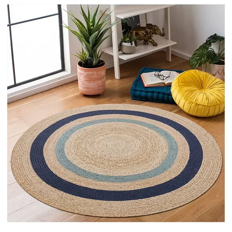 DaiRui Handmade Thick Round Jute Rug Hemp Jute Braided Rugs Carpet Floor Mat