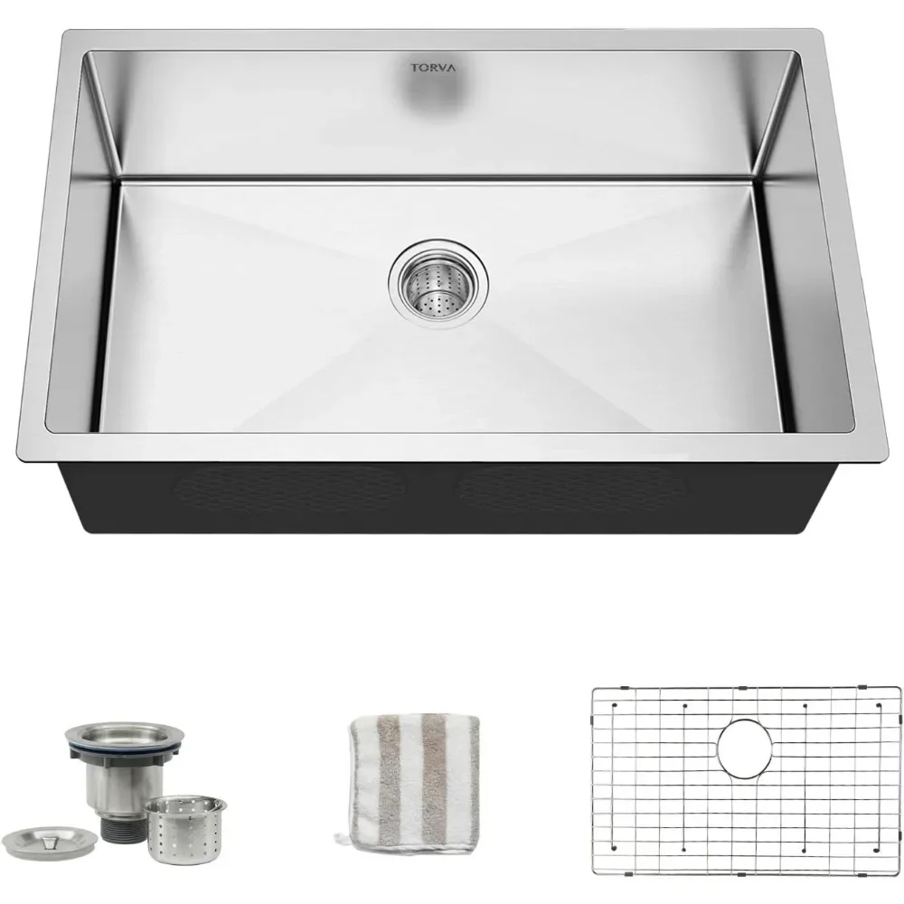 

28-inch Undermount Kitchen Sink, 16 Gauge Stainless Steel Single Bowl - 10 Inches Deep Basin 18"D x 28"W x 10"H