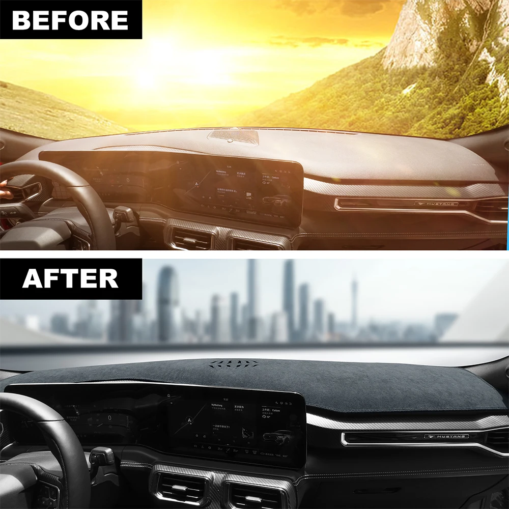 Anti-UV Dashboard Cover for Ford Mustang 2024 2025 Center Console Accessories Dash Premium Flannel Mat Protector Pad Sunshade