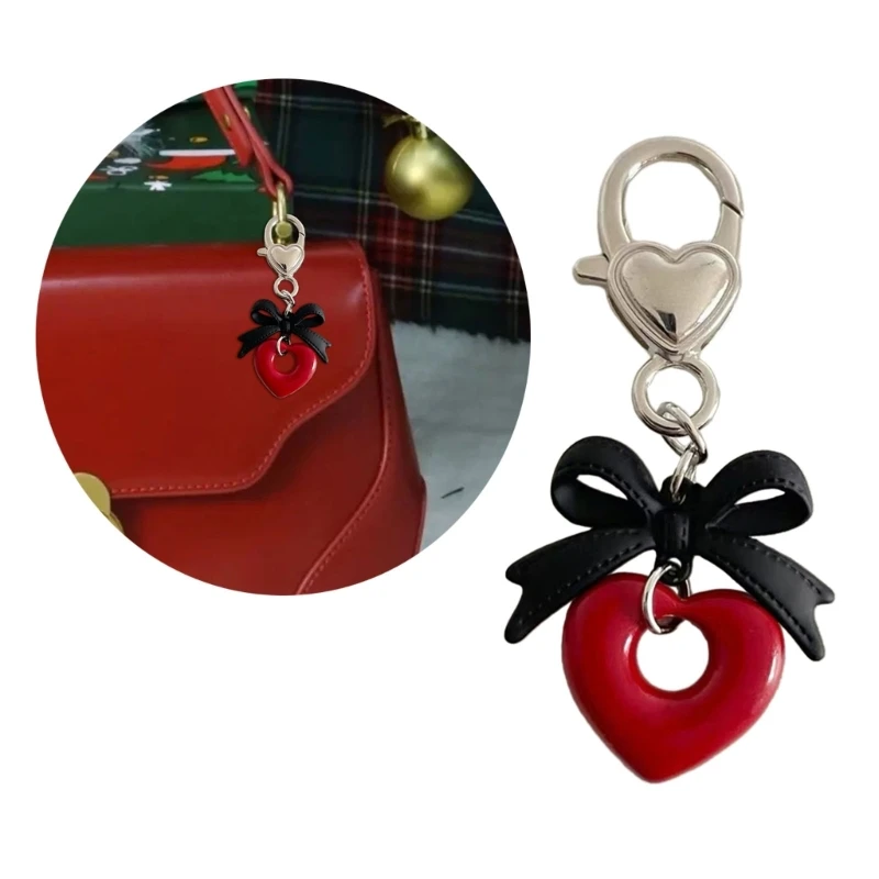 Keychain Accessory Adorable Black Bowknot Heart Pendant Ornament Durable Keyrings Accessories Charm Multi functional