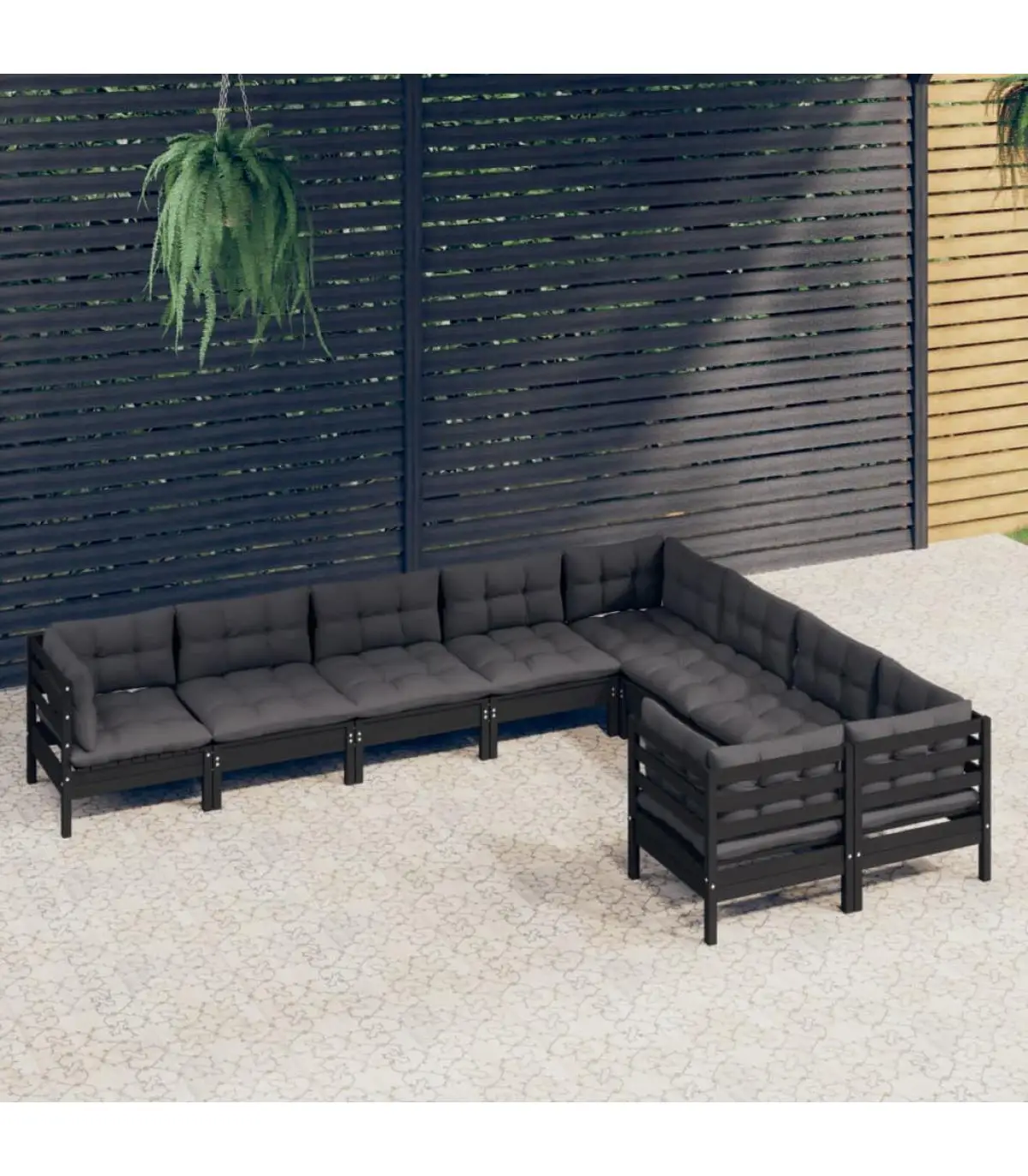 Garden sets garden furniture 9 pieces and cushions black pine wood